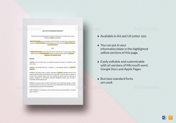 real estate partnership agreement template