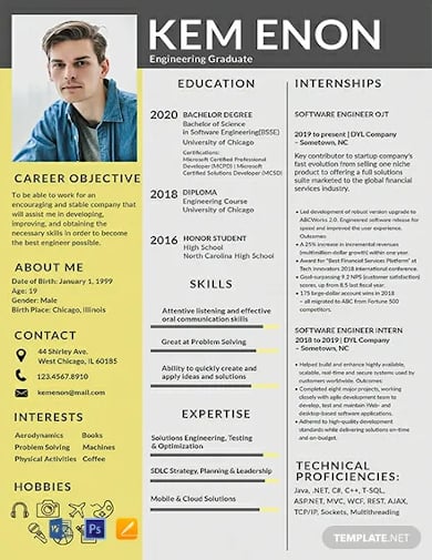 resume format for engineering fresh graduate template