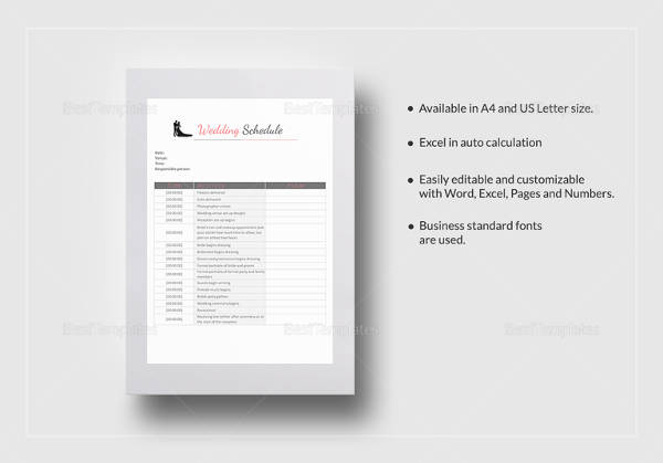 sample wedding schedule template in excel