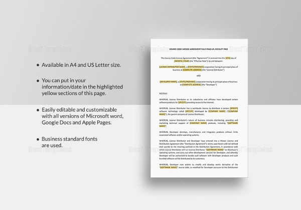 source code license agreement template