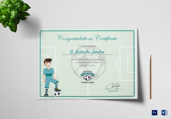 sports award winning congratulation certificate template