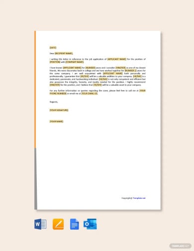 standard job reference letter for a friend template