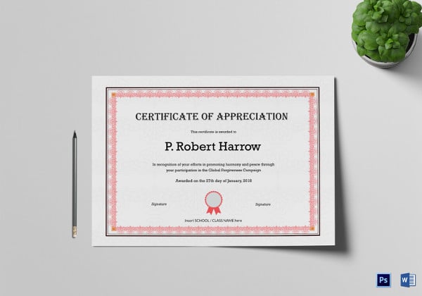 student appreciation certificate by school