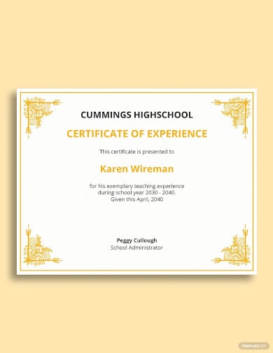 teaching experience certificate template