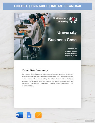 university business case template