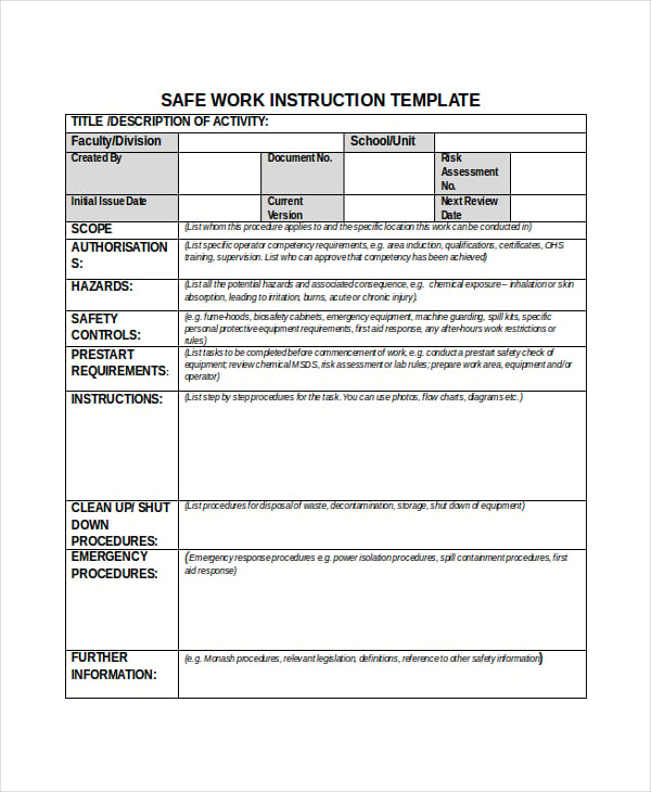 work instruction template