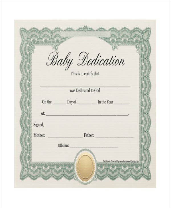 baby dedication certificate template