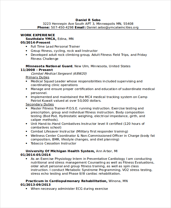 Personal Trainer Resume Template - 7+ Free Word, PDF ...