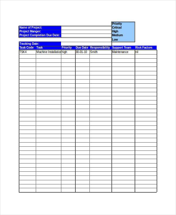 project tracking sheet template