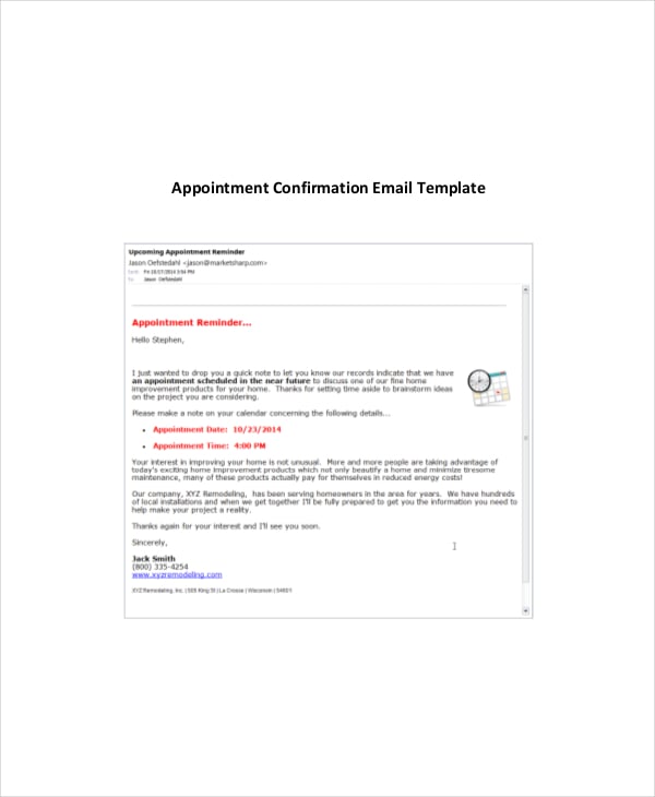appointment confirmation email template