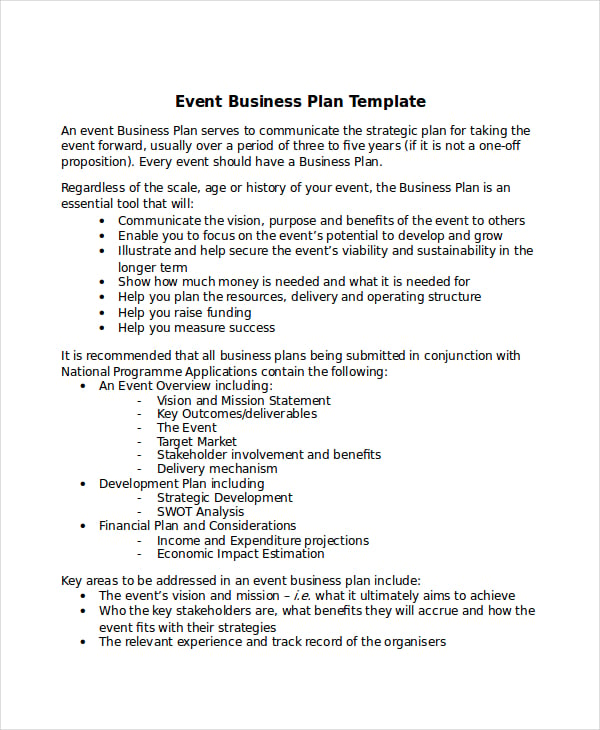 business plan event planning