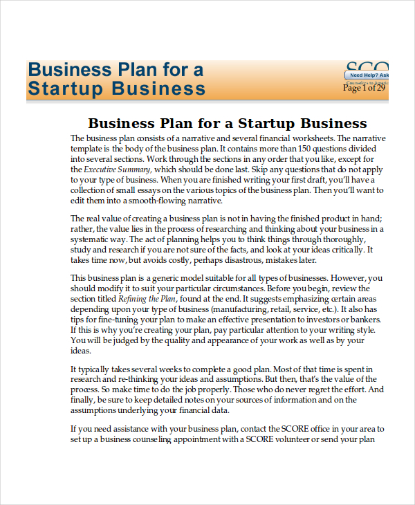 startup business plan example pdf