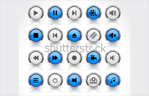 media buttons 3d icons