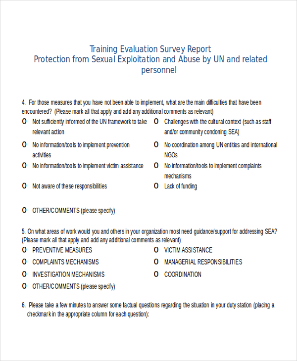 training survey report template