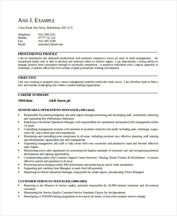 Supervisor Resume Template 8 Free Word Pdf Document Downloads