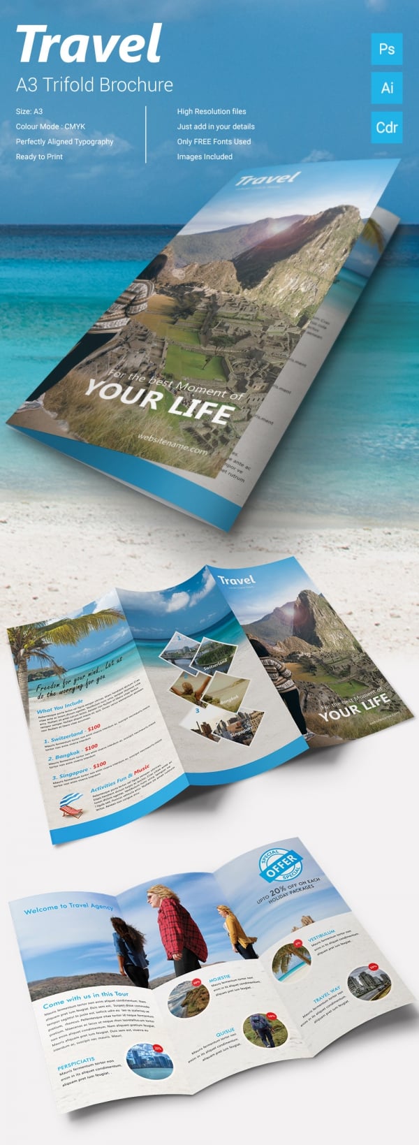travel tri fold brochure