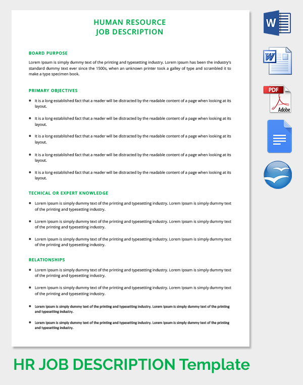 human resource job description template