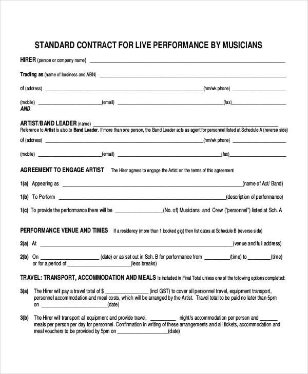 band contract template