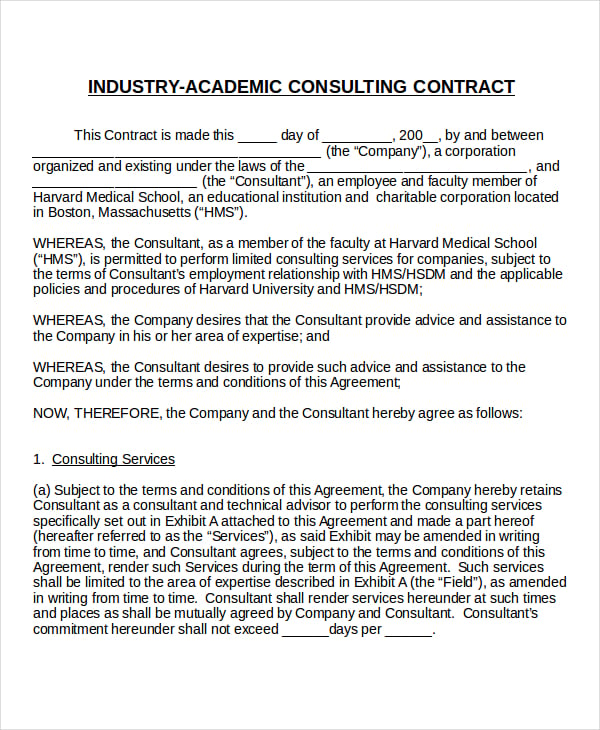 industry academic consulting contract template