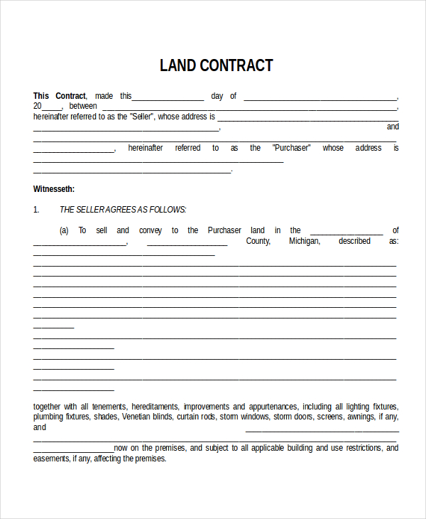 Free Printable Land Contract Forms Printable Forms Free Online