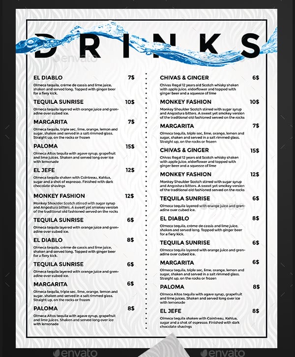 elegant psd drinks menu template