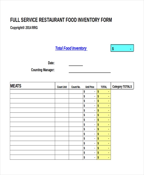 restaurant inventory template