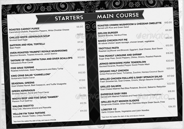elegant psd menu template