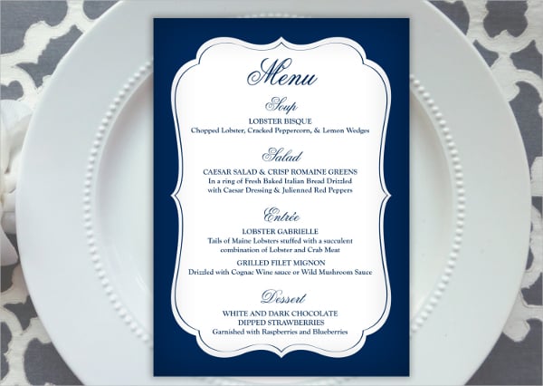 elegant navy menu template