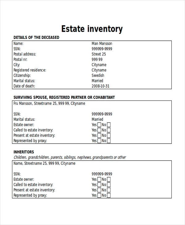 estate inventory template