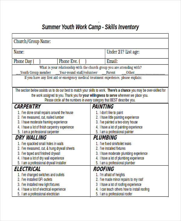 skills inventory template
