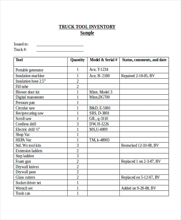 tool inventory template