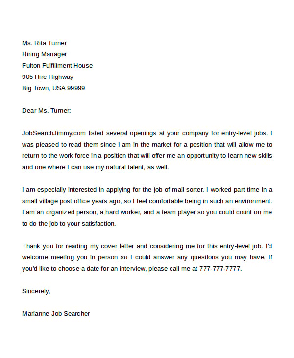 entry level cover letter template