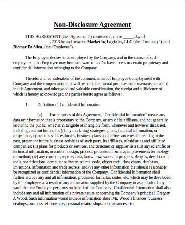 employee non disclosure agreement template