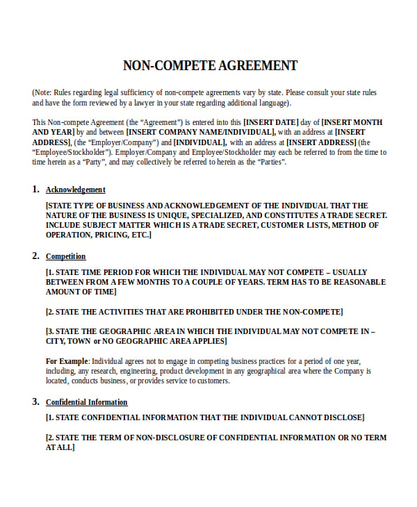non compete agreement template1