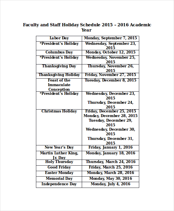 staff schedule template