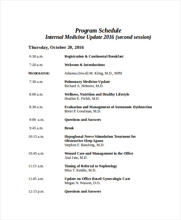 program schedule template
