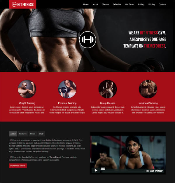 fitness gym one page joomla template