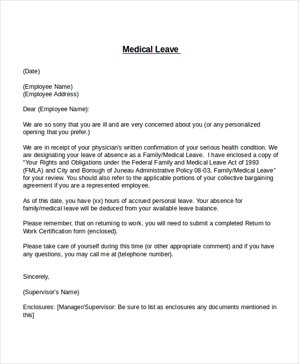 medical leave letter template