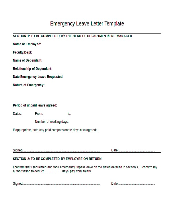 emergency leave letter template