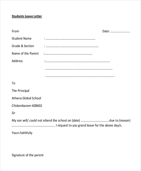 school leave letter template