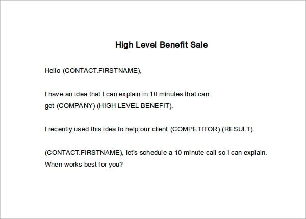 high level benefit sale