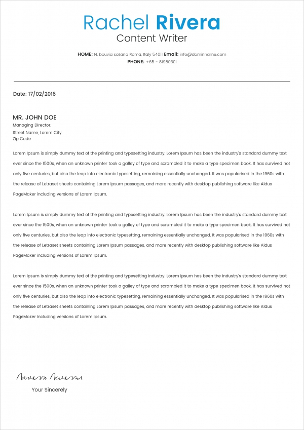 cover letter examples for content creator