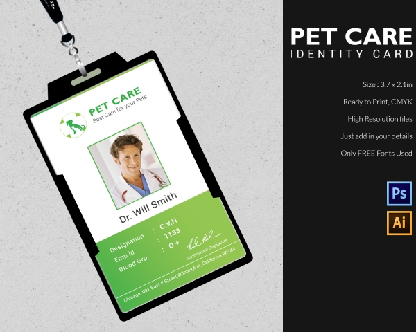 pet care id card template