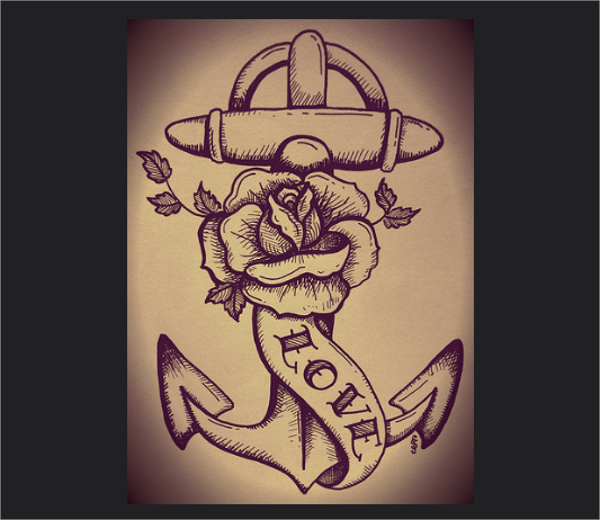 anchor and rose tattoo drawing