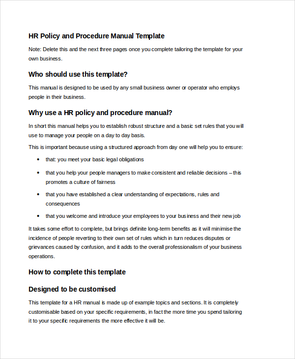 hr policy manual template