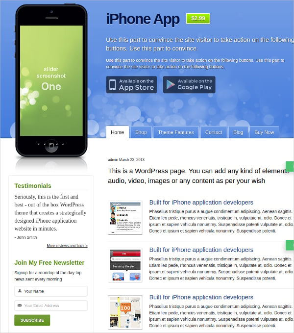 mobile iphone app wordpress website theme