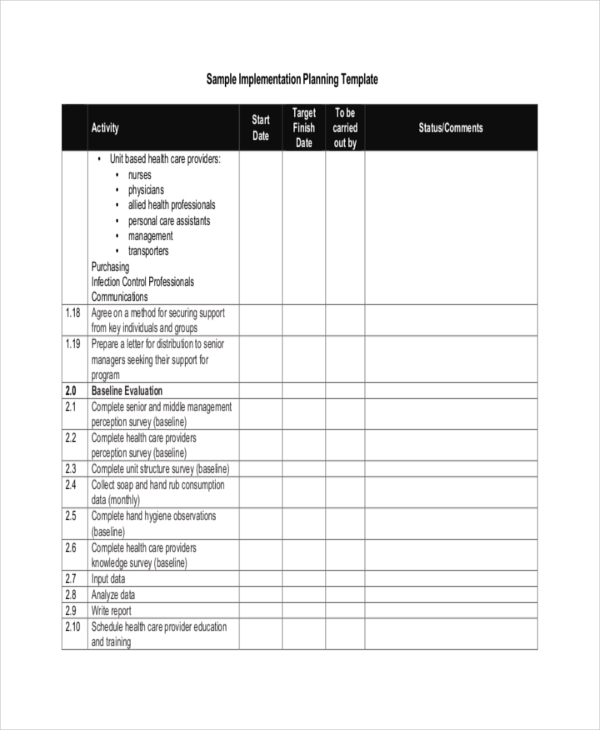 Implementation Plan Template Example PDF Template