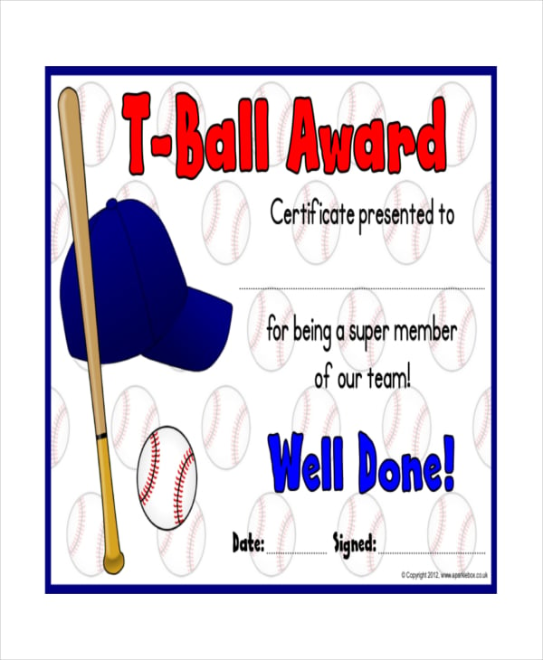 T Ball Certificate Template 5  Word PDF AI InDesign PSD Documents