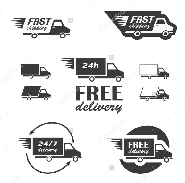 set of delivery icons with trucks