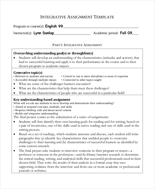 integrative assignment template